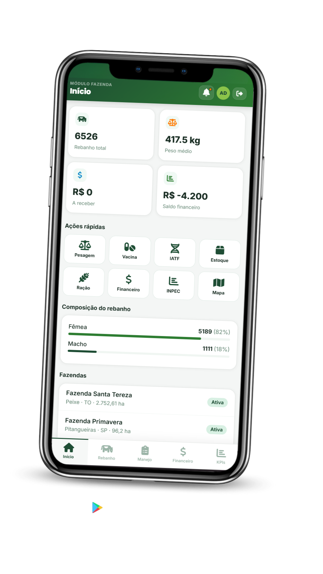 Preview real do app mobile Porteira